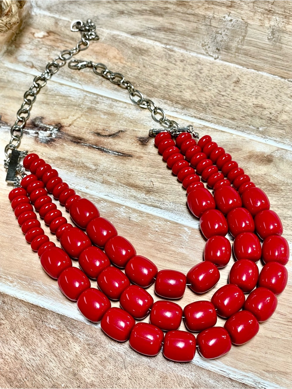 Red Multi-Strand Beaded Necklace - Classic Statement